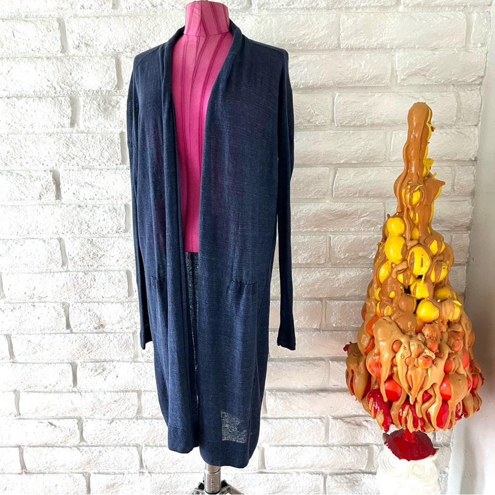 Vince Blue Longline Open Cardigan Sweater Size Small T60